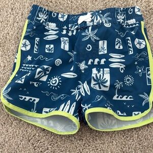 Wonder Nation Blue and White Swim Trunks with Green Trim